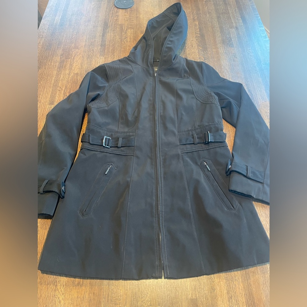 Jones New York Black Coat Hoodie Full Zip Water Resistant Size M